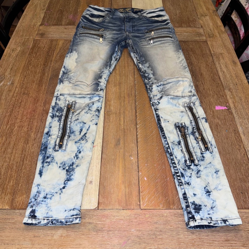 Robin's Jean Moto Jeans Women 30 Blue Excellent Acid Wash Wing Zip Biker Denim